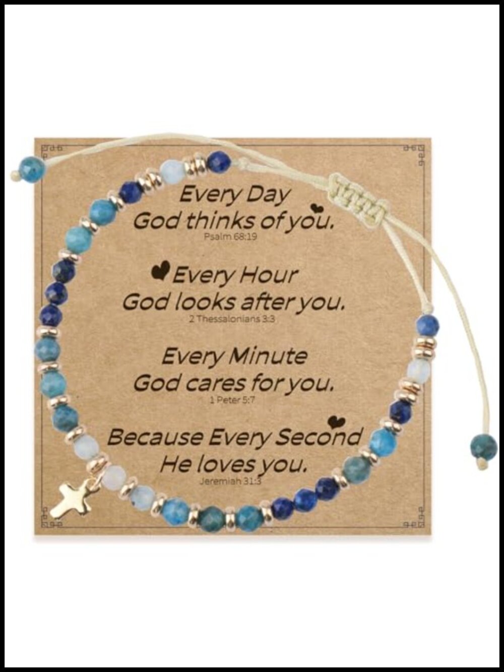 Natural Stone Cross Bracelet Adjustable Christian Gift for Women Gold